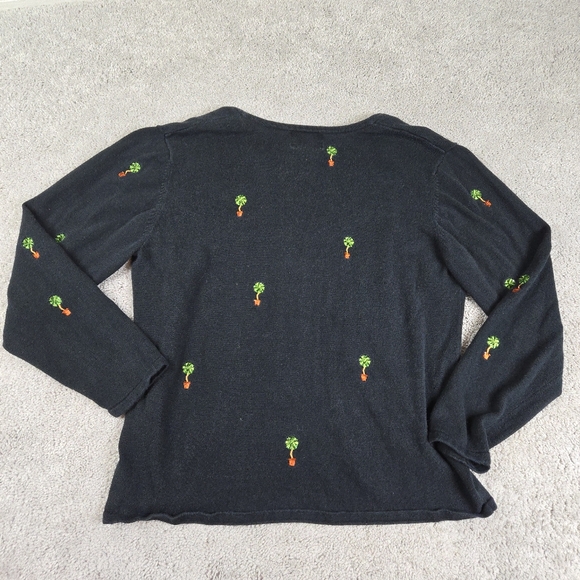 Vtg Quacker Factory Cardigan Sweater Size Medium Button Front Palm Tree Beaded - Picture 2 of 7